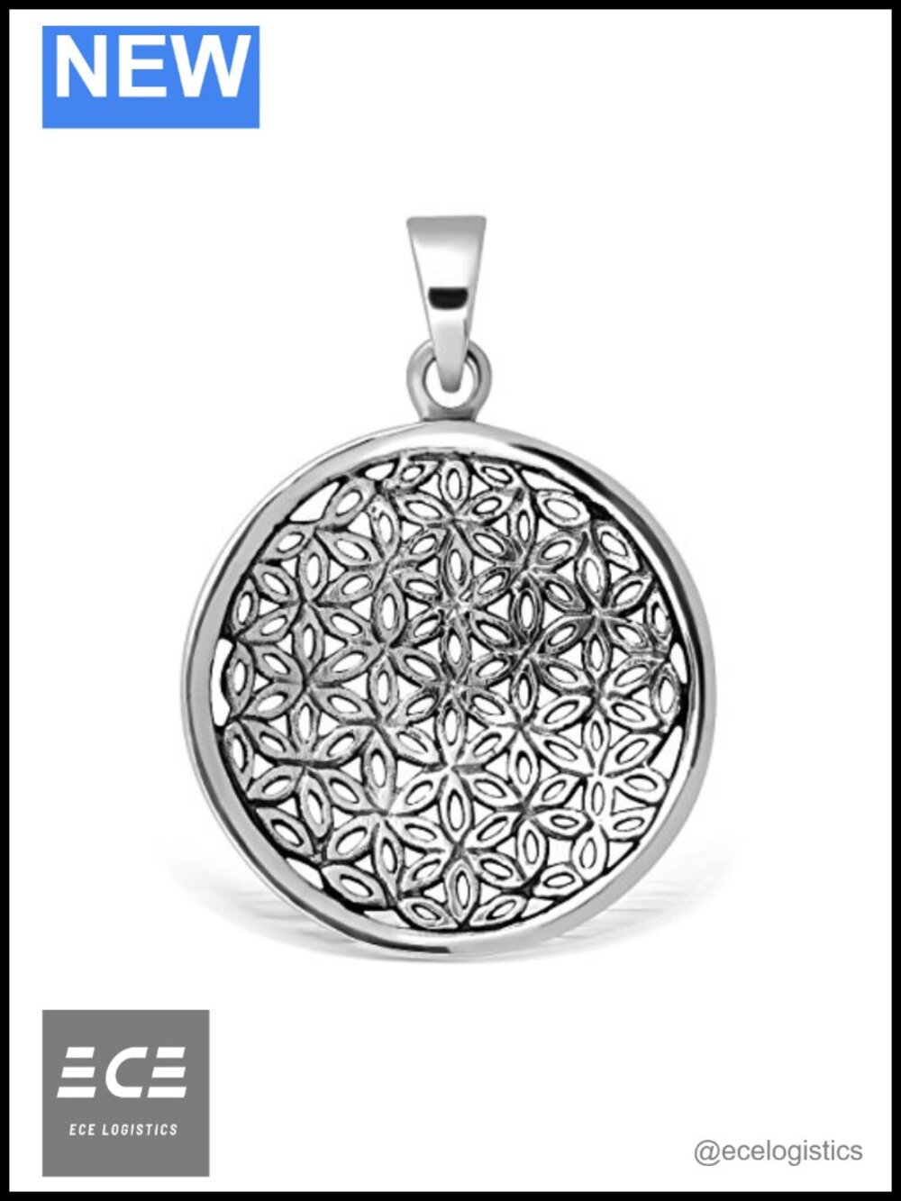 Sterling Silver 925 Celtic Knot Flower of Life Pendant Necklace